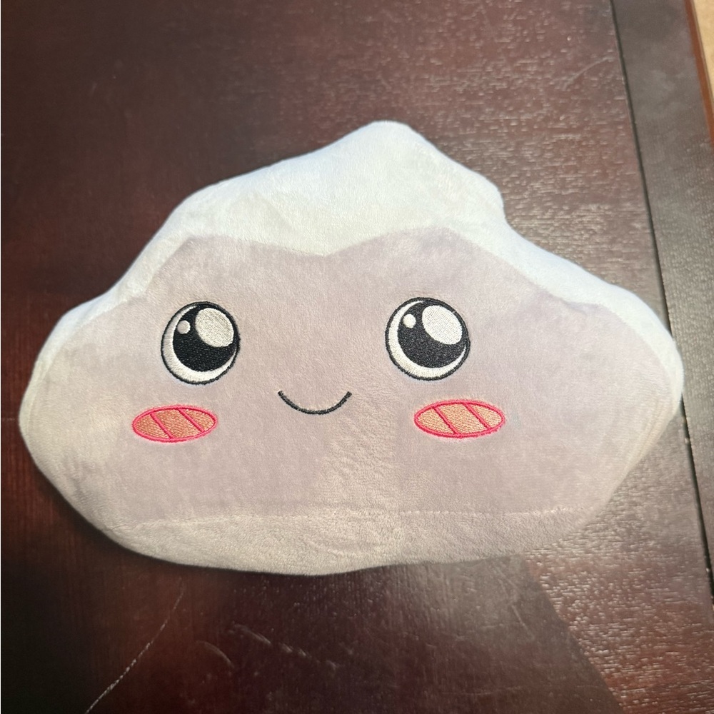 Kawaii Cloud Plush Pouch - Light Gray with Pink Cheeks